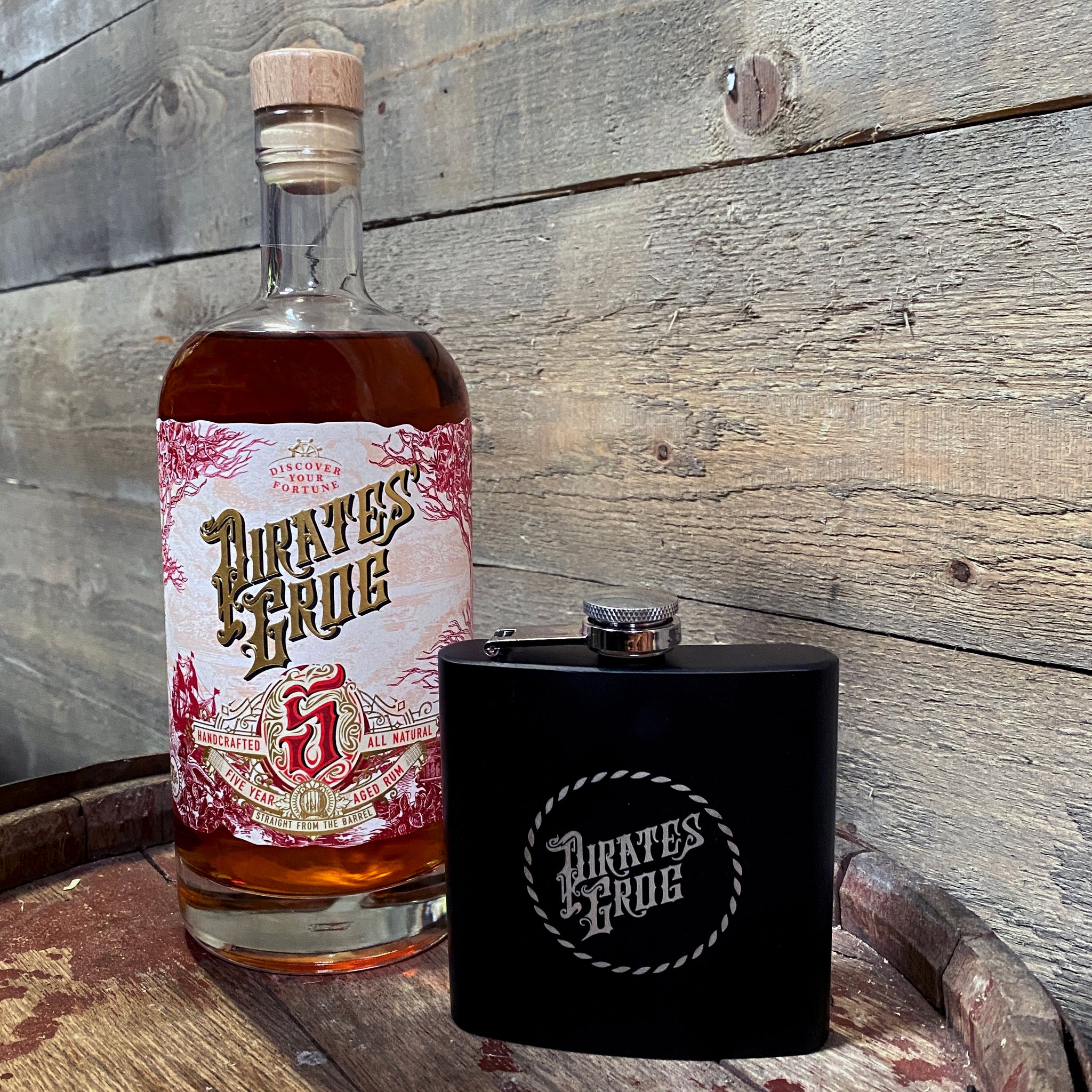 Pirate's Grog - Hip Flask And Bottle of Rum